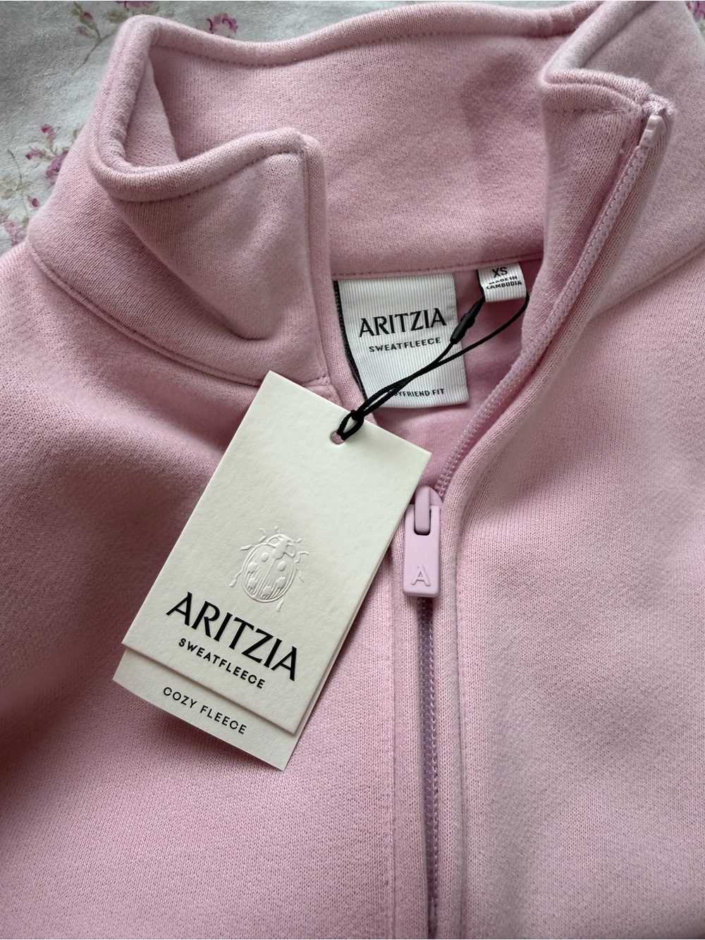 Aritzia Cozy Fleece Quarter Zip-Up Jacket in Light Pink